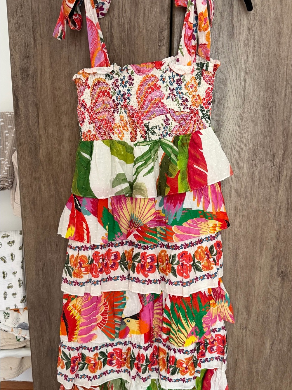 FARM RIO colorful Tropical Tiered Maxi Dress